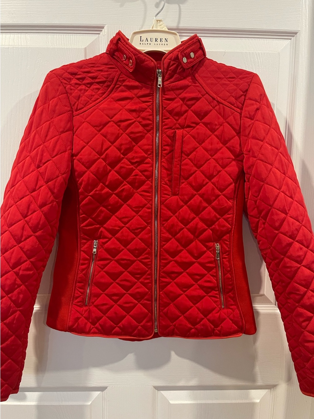 Zara Red Quilted Puffer Jacket medium silver zippers